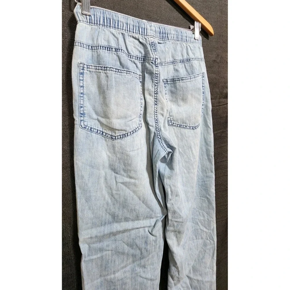 Aerie AE Super High-Waisted Cargo Denim Jogger Light Blue XS Drawstring Casual‎